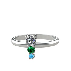 Madga Yüzük - Pırlanta, yeşil kuvars ve akuamarin 14 ayar beyaz altın yüzük (0.18 karat) #18fvzky