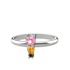 Madga Yüzük - Pembe kuvars, sitrin ve peridot 8 ayar beyaz altın yüzük #18iw0af