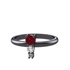 Madga Yüzük - Kök yakut, beyaz zirkon ve pırlanta 925 ayar siyah rodyum kaplama gümüş yüzük (0.036 karat) #18viw5c