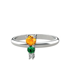 Madga Yüzük - Sitrin, yeşil kuvars ve swarovski 18 ayar beyaz altın yüzük #18x53mp