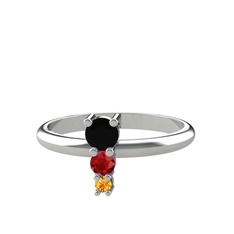 Siyah zirkon, garnet ve sitrin 18 ayar beyaz altın yüzük