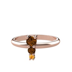 Madga Yüzük - Dumanlı kuvars ve sitrin 8 ayar rose altın yüzük #1958o2w