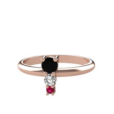 Siyah zirkon, beyaz zirkon ve rodolit garnet 8 ayar rose altın yüzük