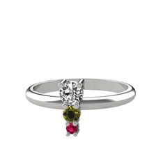 Madga Yüzük - Beyaz zirkon, peridot ve rodolit garnet 14 ayar beyaz altın yüzük #19h1eds