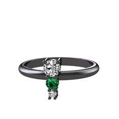 Madga Yüzük - Beyaz zirkon, yeşil kuvars ve swarovski 925 ayar siyah rodyum kaplama gümüş yüzük #19lwlg0