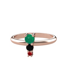 Madga Yüzük - Kök zümrüt, siyah zirkon ve garnet 8 ayar rose altın yüzük #19onqsb