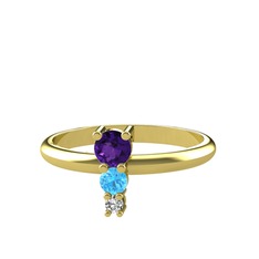 Ametist, akuamarin ve swarovski 925 ayar altın kaplama gümüş yüzük