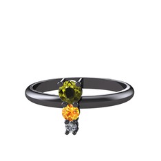 Madga Yüzük - Peridot, sitrin ve pırlanta 925 ayar siyah rodyum kaplama gümüş yüzük (0.036 karat) #19zm2wq