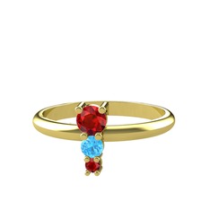 Garnet ve akuamarin 18 ayar altın yüzük