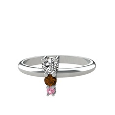 Madga Yüzük - Swarovski, dumanlı kuvars ve pembe kuvars 18 ayar beyaz altın yüzük #1a3hx1a