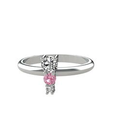Madga Yüzük - Beyaz zirkon ve pembe kuvars 8 ayar beyaz altın yüzük #1a8ranp