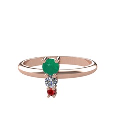 Kök zümrüt, pırlanta ve garnet 8 ayar rose altın yüzük (0.11 karat)