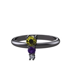 Madga Yüzük - Peridot, ametist ve pırlanta 925 ayar siyah rodyum kaplama gümüş yüzük (0.036 karat) #1afx6vx