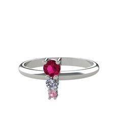 Madga Yüzük - Rodolit garnet, pırlanta ve pembe kuvars 8 ayar beyaz altın yüzük (0.11 karat) #1ay8ux7