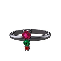 Madga Yüzük - Rodolit garnet, yeşil kuvars ve garnet 925 ayar siyah rodyum kaplama gümüş yüzük #1b039tp