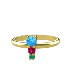 Madga Yüzük - Akuamarin, rodolit garnet ve kök zümrüt 8 ayar altın yüzük #1b1qtyb