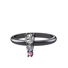 Madga Yüzük - Swarovski, pırlanta ve pembe kuvars 925 ayar siyah rodyum kaplama gümüş yüzük (0.11 karat) #1b5kf47