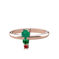 Madga Yüzük - Kök zümrüt, yeşil kuvars ve garnet 8 ayar rose altın yüzük #1berbr6
