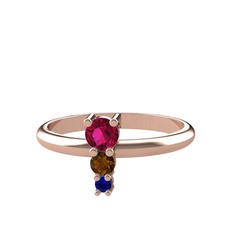 Rodolit garnet, dumanlı kuvars ve lab safir 8 ayar rose altın yüzük