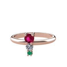 Madga Yüzük - Rodolit garnet, pırlanta ve kök zümrüt 925 ayar rose altın kaplama gümüş yüzük (0.11 karat) #1bijpkb