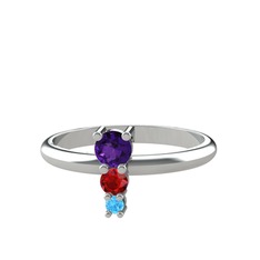 Madga Yüzük - Ametist, garnet ve akuamarin 18 ayar beyaz altın yüzük #1bo55qr