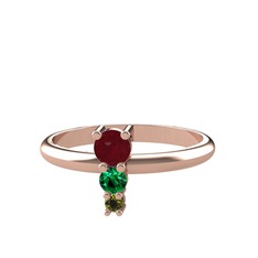 Kök yakut, yeşil kuvars ve peridot 18 ayar rose altın yüzük