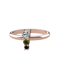 Madga Yüzük - Beyaz zirkon, peridot ve siyah zirkon 8 ayar rose altın yüzük #1bu26o1