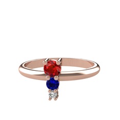 Garnet, lab safir ve swarovski 14 ayar rose altın yüzük