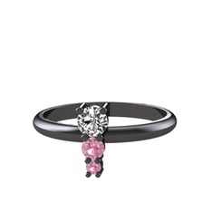 Madga Yüzük - Swarovski ve pembe kuvars 925 ayar siyah rodyum kaplama gümüş yüzük #1cbvwag