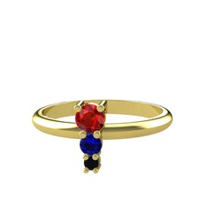 Garnet, lab safir ve siyah zirkon 14 ayar altın yüzük
