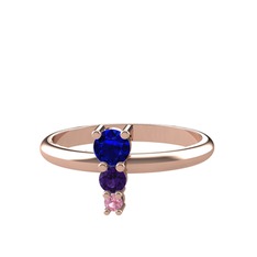 Lab safir, ametist ve pembe kuvars 925 ayar rose altın kaplama gümüş yüzük