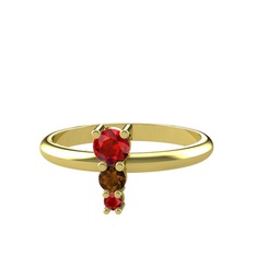 Garnet ve dumanlı kuvars 925 ayar altın kaplama gümüş yüzük