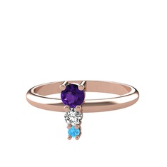Madga Yüzük - Ametist, swarovski ve akuamarin 8 ayar rose altın yüzük #1chac3k
