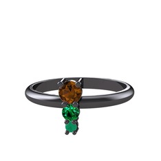 Madga Yüzük - Dumanlı kuvars, yeşil kuvars ve kök zümrüt 925 ayar siyah rodyum kaplama gümüş yüzük #1chksra