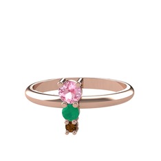 Madga Yüzük - Pembe kuvars, kök zümrüt ve dumanlı kuvars 14 ayar rose altın yüzük #1cm68m0