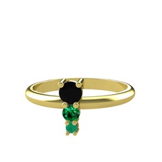 Madga Yüzük - Siyah zirkon, yeşil kuvars ve kök zümrüt 14 ayar altın yüzük #1cofjf2