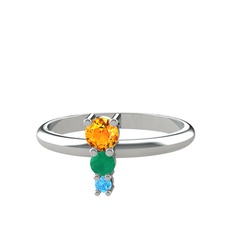 Madga Yüzük - Sitrin, kök zümrüt ve akuamarin 18 ayar beyaz altın yüzük #1d8e5d