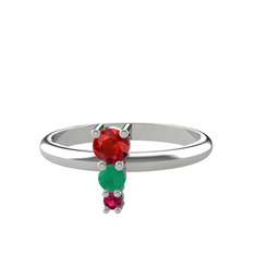 Garnet, kök zümrüt ve rodolit garnet 8 ayar beyaz altın yüzük