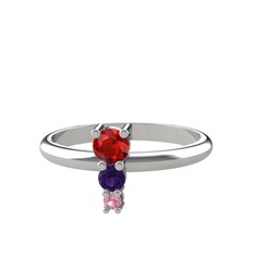 Garnet, ametist ve pembe kuvars 8 ayar beyaz altın yüzük