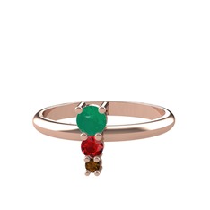 Madga Yüzük - Kök zümrüt, garnet ve dumanlı kuvars 8 ayar rose altın yüzük #1djiz74