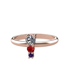 Madga Yüzük - Pırlanta, garnet ve ametist 18 ayar rose altın yüzük (0.18 karat) #1drnkvg