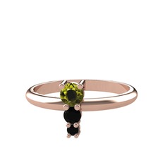 Peridot ve siyah zirkon 14 ayar rose altın yüzük