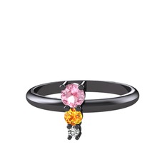 Madga Yüzük - Pembe kuvars, sitrin ve beyaz zirkon 925 ayar siyah rodyum kaplama gümüş yüzük #1dzdwof