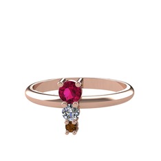 Madga Yüzük - Rodolit garnet, pırlanta ve dumanlı kuvars 8 ayar rose altın yüzük (0.11 karat) #1dzva5m