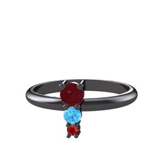 Madga Yüzük - Kök yakut, akuamarin ve garnet 925 ayar siyah rodyum kaplama gümüş yüzük #1e41c2g