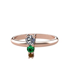Madga Yüzük - Pırlanta, yeşil kuvars ve dumanlı kuvars 8 ayar rose altın yüzük (0.18 karat) #1e5o43m