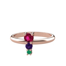 Madga Yüzük - Rodolit garnet, ametist ve kök zümrüt 925 ayar rose altın kaplama gümüş yüzük #1eh84u0