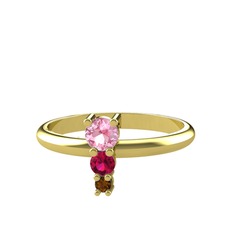 Madga Yüzük - Pembe kuvars, rodolit garnet ve dumanlı kuvars 8 ayar altın yüzük #1els9ic