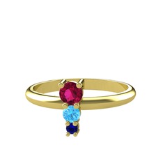 Rodolit garnet, akuamarin ve lab safir 14 ayar altın yüzük