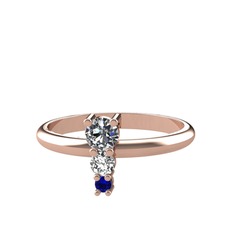 Pırlanta, beyaz zirkon ve lab safir 8 ayar rose altın yüzük (0.18 karat)